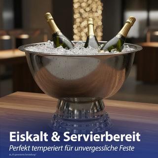 Sektkühler Schale silber Edelstahl Ø40x25cm Getränkeschale Eisbehälter Getränkewanne Schale mit Fuß Partyzubehör Barzubehör