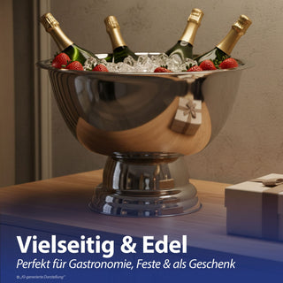 Sektkühler Schale silber Edelstahl Ø40x25cm Getränkeschale Eisbehälter Getränkewanne Schale mit Fuß Partyzubehör Barzubehör