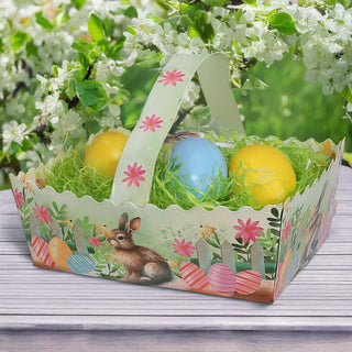 Osterkorb mit Henkel 10er Set 17x5,5x15cm Papier bunt 350gsm Korb Körbchen Osterdeko 5 Ostermotive