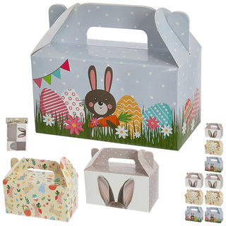 Osterbox mit Henkel 12er Set 14x13x7,5cm Papier 300gsm bunt Schachtel 3 Motive Osterdeko Geschenkbox