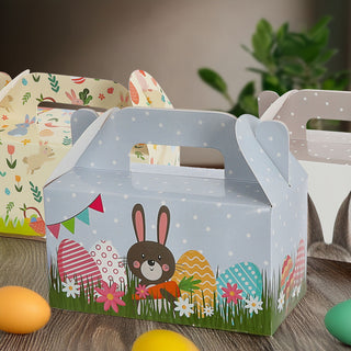 Osterbox mit Henkel 12er Set 14x13x7,5cm Papier 300gsm bunt Schachtel 3 Motive Osterdeko Geschenkbox