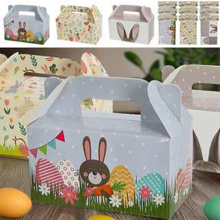 Osterbox mit Henkel 12er Set 14x13x7,5cm Papier 300gsm bunt Schachtel 3 Motive Osterdeko Geschenkbox