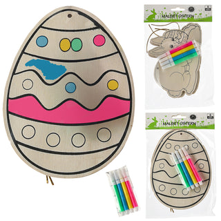 DIY Oster Malset 2er Set Osterhase Osterei 12x16cm Sperrholz 4 Malstifte Holzanhänger Schnur gold Osterdekoration