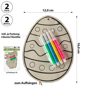 DIY Oster Malset 2er Set Osterhase Osterei 12x16cm Sperrholz 4 Malstifte Holzanhänger Schnur gold Osterdekoration