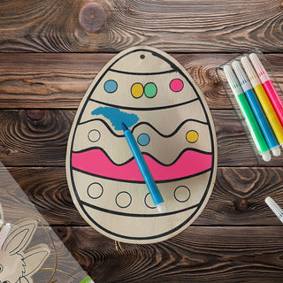 DIY Oster Malset 2er Set Osterhase Osterei 12x16cm Sperrholz 4 Malstifte Holzanhänger Schnur gold Osterdekoration