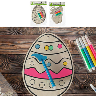 DIY Oster Malset 2er Set Osterhase Osterei 12x16cm Sperrholz 4 Malstifte Holzanhänger Schnur gold Osterdekoration