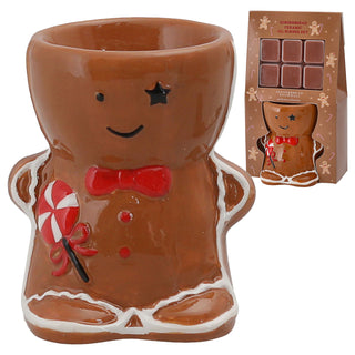 Duftlampen Set Lebkuchenmann Caramel Cashmere Duft 11x19x7cm braun rot Steingut Wachs Aromalampe Raumduft Teelicht Weihnachtsdeko