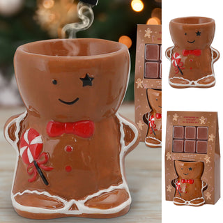 Duftlampen Set Lebkuchenmann Caramel Cashmere Duft 11x19x7cm braun rot Steingut Wachs Aromalampe Raumduft Teelicht Weihnachtsdeko
