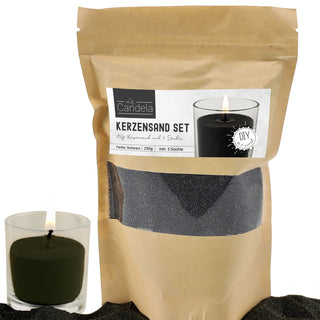 DIY Kerzensand mit 5 Dochten 250gr schwarz 14x20x14cm Paraffinwachs Sandgranulat Kerzenwachs Pulver Wachs Granulat für Gläser und Dekogefäße