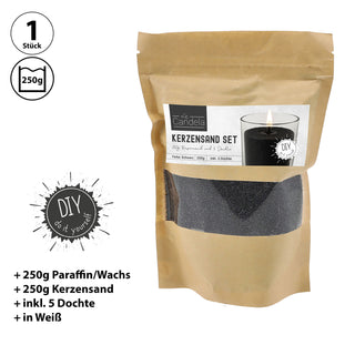 DIY Kerzensand mit 5 Dochten 250gr schwarz 14x20x14cm Paraffinwachs Sandgranulat Kerzenwachs Pulver Wachs Granulat für Gläser und Dekogefäße