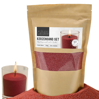 DIY Kerzensand mit 5 Dochten 250gr rot 14x20x14cm Paraffinwachs Sandgranulat Kerzenwachs Pulver Wachs Granulat für Gläser und Dekogefäße