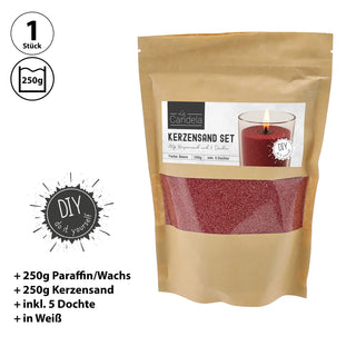 DIY Kerzensand mit 5 Dochten 250gr rot 14x20x14cm Paraffinwachs Sandgranulat Kerzenwachs Pulver Wachs Granulat für Gläser und Dekogefäße