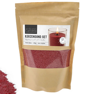 DIY Kerzensand mit 5 Dochten 250gr rot 14x20x14cm Paraffinwachs Sandgranulat Kerzenwachs Pulver Wachs Granulat für Gläser und Dekogefäße