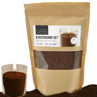 DIY Kerzensand mit 5 Dochten 250gr braun 14x20x14cm Paraffinwachs Sandgranulat Kerzenwachs Pulver Wachs Granulat für Gläser und Dekogefäße