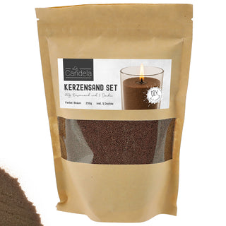 DIY Kerzensand mit 5 Dochten 250gr braun 14x20x14cm Paraffinwachs Sandgranulat Kerzenwachs Pulver Wachs Granulat für Gläser und Dekogefäße