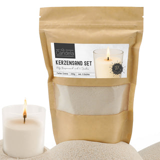 DIY Kerzensand mit 5 Dochten 250gr creme 14x20x14cm Paraffinwachs Sandgranulat Kerzenwachs Pulver Wachs Granulat für Gläser und Dekogefäße