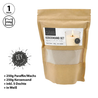 DIY Kerzensand mit 5 Dochten 250gr creme 14x20x14cm Paraffinwachs Sandgranulat Kerzenwachs Pulver Wachs Granulat für Gläser und Dekogefäße
