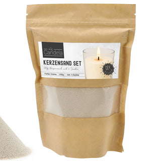 DIY Kerzensand mit 5 Dochten 250gr creme 14x20x14cm Paraffinwachs Sandgranulat Kerzenwachs Pulver Wachs Granulat für Gläser und Dekogefäße