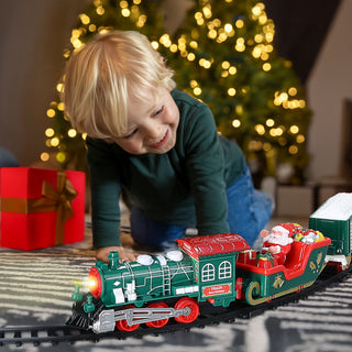 Weihnachtszug für Tannenbaum Ø80cm Kunststoff Licht Sound Lokomotive 3 Waggons batteriebetrieben