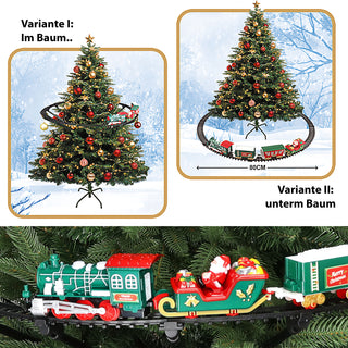Weihnachtszug für Tannenbaum Ø80cm Kunststoff Licht Sound Lokomotive 3 Waggons batteriebetrieben