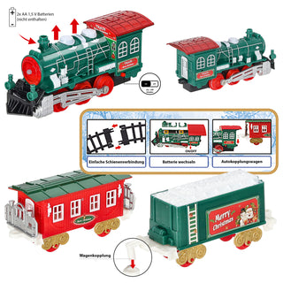 Weihnachtszug für Tannenbaum Ø80cm Kunststoff Licht Sound Lokomotive 3 Waggons batteriebetrieben