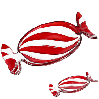 Dekoteller 'Bonbon' Glas weiß rot 23x3x11cm Teller Bonbonform Teller Candyteller Servierteller Schale Weihnachtsdeko