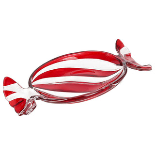 Dekoteller 'Bonbon' Glas weiß rot 23x3x11cm Teller Bonbonform Teller Candyteller Servierteller Schale Weihnachtsdeko