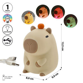 LED Leuchte 'Capybara' SoftTouch beige 8x12cm Silikon Kunststoff warmweiß Farbwechsel USB-C Ladekabel LED-Figur Nachtlicht Kinderzimmerlampe