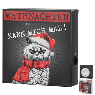 Soundbox 'XMas CAT' Bewegungsmelder 12x12x3,5cm Papier batteriebetrieben Lautstärke regulierbar Katze im Nikolauskostüm Weihnachtsmusik