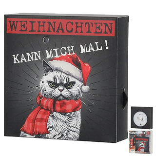 Soundbox 'XMas CAT' Bewegungsmelder 12x12x3,5cm Papier batteriebetrieben Lautstärke regulierbar Katze im Nikolauskostüm Weihnachtsmusik