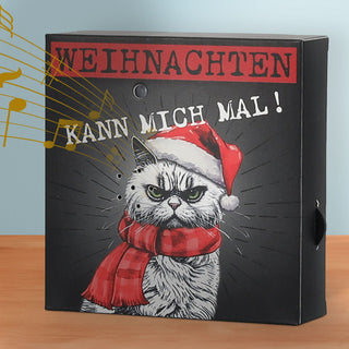 Soundbox 'XMas CAT' Bewegungsmelder 12x12x3,5cm Papier batteriebetrieben Lautstärke regulierbar Katze im Nikolauskostüm Weihnachtsmusik