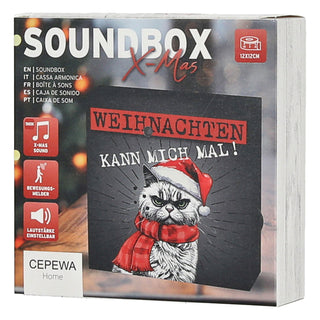 Soundbox 'XMas CAT' Bewegungsmelder 12x12x3,5cm Papier batteriebetrieben Lautstärke regulierbar Katze im Nikolauskostüm Weihnachtsmusik