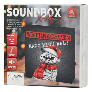 Soundbox 'XMas CAT' Bewegungsmelder 12x12x3,5cm Papier batteriebetrieben Lautstärke regulierbar Katze im Nikolauskostüm Weihnachtsmusik