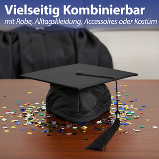 Hut mit Quaste Absolvent schwarz 22,5x22x5x1cm Polyester Faschingskostüm Kopfbedeckung Verkleidung Doktorhut Mottoparty
