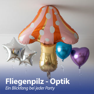 Folienballon Fliegenpilz 55x77cm gold rosa orange Kunststoff Ballon Riesenpilz Partydeko Herbstdekoration Mottoparty Heliumballon
