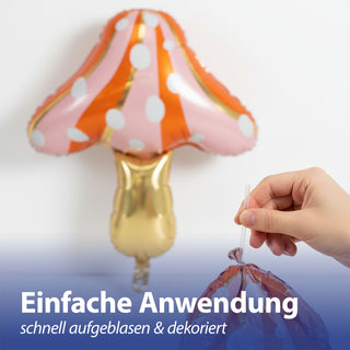 Folienballon Fliegenpilz 55x77cm gold rosa orange Kunststoff Ballon Riesenpilz Partydeko Herbstdekoration Mottoparty Heliumballon