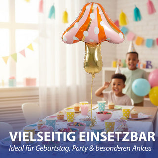 Folienballon Fliegenpilz 55x77cm gold rosa orange Kunststoff Ballon Riesenpilz Partydeko Herbstdekoration Mottoparty Heliumballon