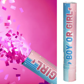 Party-Popper 'Boy or Girl' für Mädels/Jungs 30cm Papier rosa/hellblau Konfettikanone Konfettiregen Geburt Junge ohne Pyrotechnik 5-8m