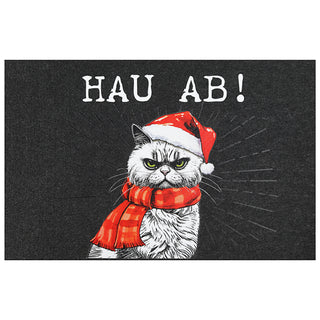 Fussmatte XMAS CAT 'Hau ab!' Weihnachtsmotiv Filz 60x40x0,4cm Schutzfangmatte Katze im Nikolauskostüm Weihnachten Türmatte