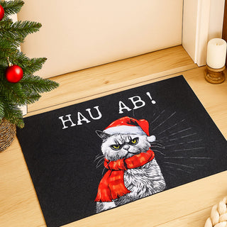 Fussmatte XMAS CAT 'Hau ab!' Weihnachtsmotiv Filz 60x40x0,4cm Schutzfangmatte Katze im Nikolauskostüm Weihnachten Türmatte