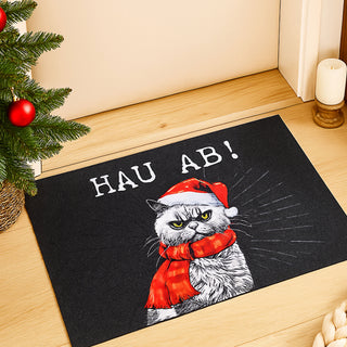 Fussmatte XMAS CAT 'Hau ab!' Weihnachtsmotiv Filz 60x40x0,4cm Schutzfangmatte Katze im Nikolauskostüm Weihnachten Türmatte