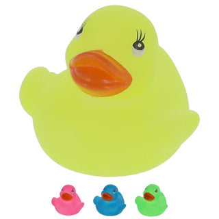 Badeente 'Glow in the Dark' 5x6x6cm PVC gelb grün blau pink Ente Badespielzeug Quietscheente Badewanne Leuchtente