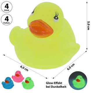 Badeente 'Glow in the Dark' 5x6x6cm PVC gelb grün blau pink Ente Badespielzeug Quietscheente Badewanne Leuchtente
