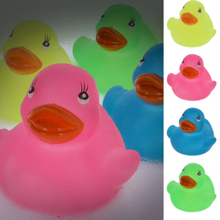 Badeente 'Glow in the Dark' 5x6x6cm PVC gelb grün blau pink Ente Badespielzeug Quietscheente Badewanne Leuchtente
