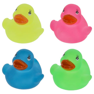 Badeente 'Glow in the Dark' 5x6x6cm PVC gelb grün blau pink Ente Badespielzeug Quietscheente Badewanne Leuchtente