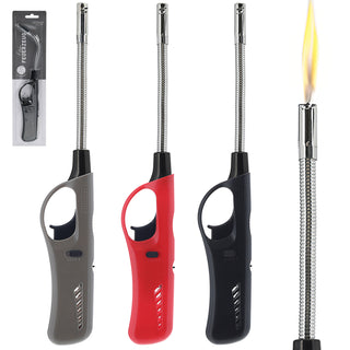Stabfeuerzeug 3er Set flexibel 3 Farben ABS Eisen 4,5x27x2cm Feuerzeug nachfüllbar regulierbare Flamme Sturmfeuerzeug biegbar