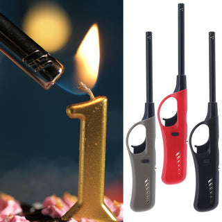 Stabfeuerzeug 3er Set 3 Farben ABS Eisen 4,5x27x2cm Feuerzeug nachfüllbar regulierbare Flamme Sturmfeuerzeug Feueranzünder
