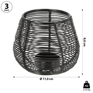Teelichthalter mit Streben 3er Set Eisen schwarz 11x9cm Gartenlaterne Windlicht Kerzenständer