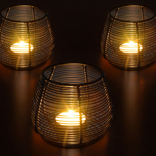Teelichthalter mit Streben 3er Set Eisen schwarz 11x9cm Gartenlaterne Windlicht Kerzenständer