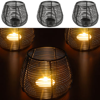 Teelichthalter mit Streben 3er Set Eisen schwarz 11x9cm Gartenlaterne Windlicht Kerzenständer